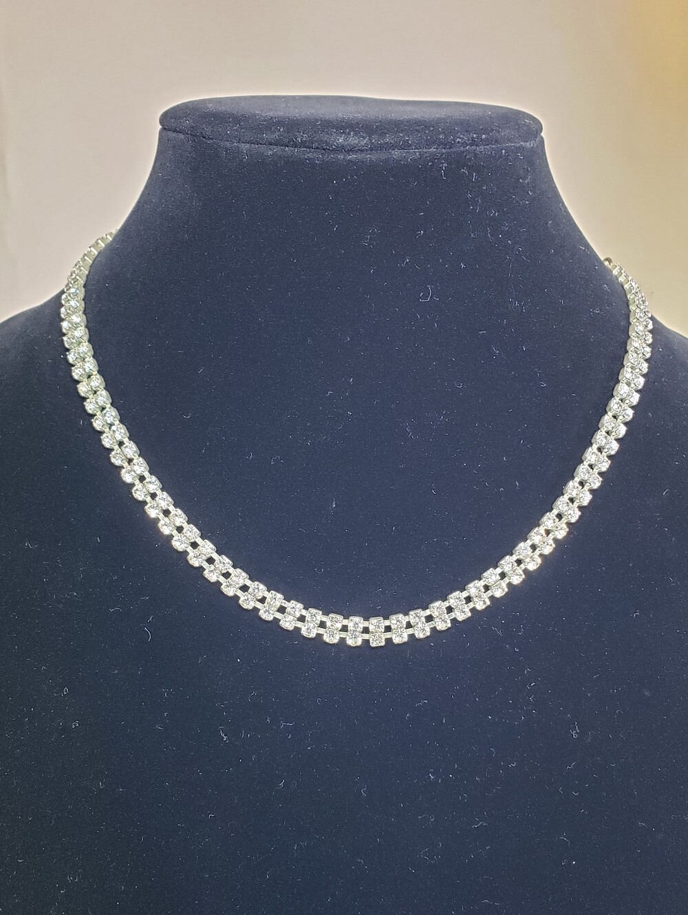 Classic Silver-Tone Crystal Tennis Necklace - Elegant Sparkle - Vintage